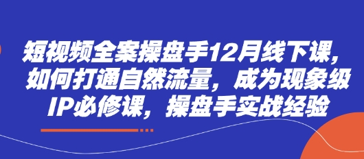 短视频全案操盘手12月线下课，如何打通自然流量，成为现象级IP必修课，操盘手实战经验-Zv头条